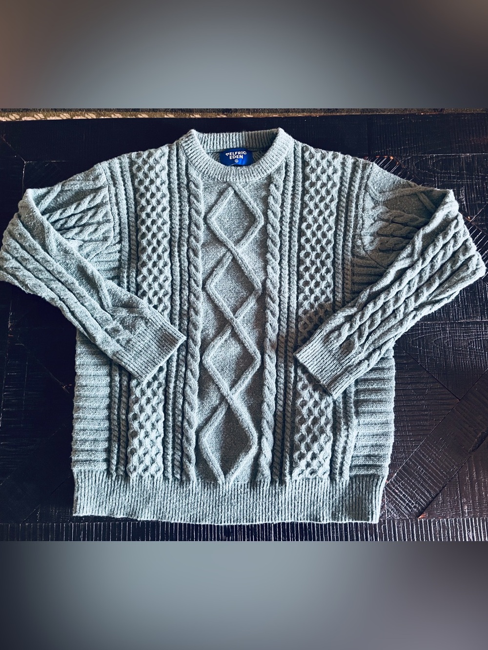 Aelfric Eden Cable Knit Crewneck Sweater in Faded Green Color Size XL